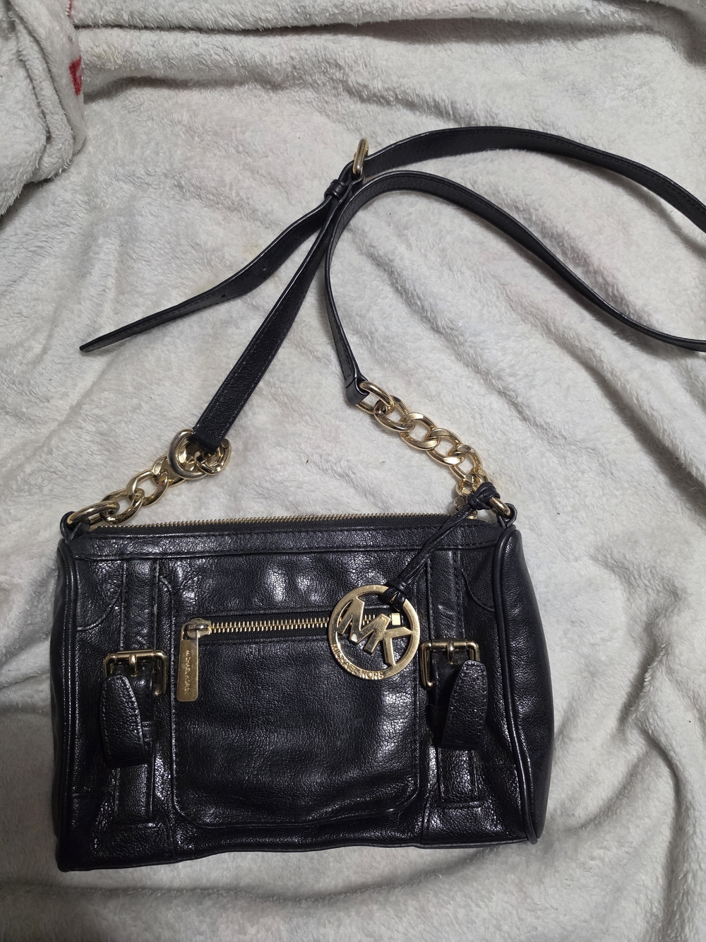 Michael Kors Black Leather Crossbody Bag with Gold Hardware